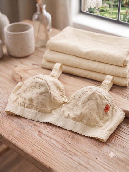 BUY 1 Get 2 FREE Floral Embroidered Non-Padded Cotton Bra