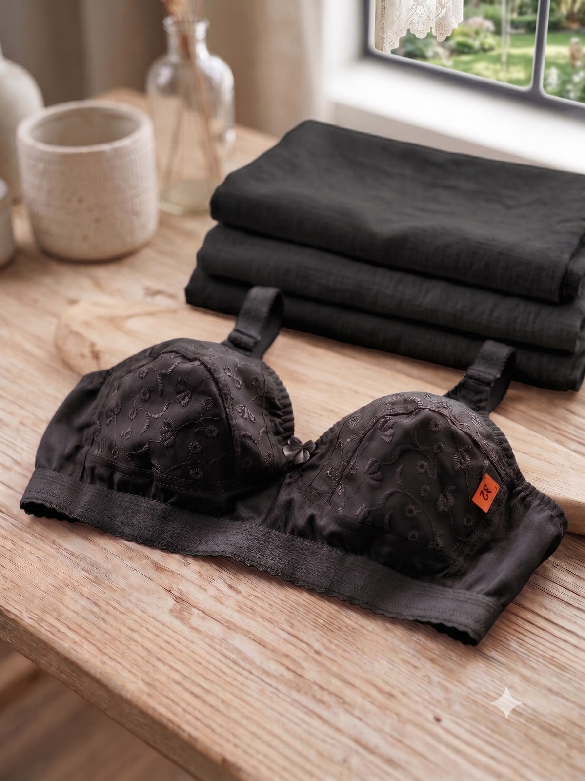 BUY 1 Get 2 FREE Floral Embroidered Non-Padded Cotton Bra