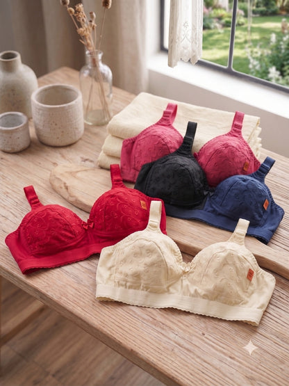 BUY 1 Get 2 FREE Floral Embroidered Non-Padded Cotton Bra