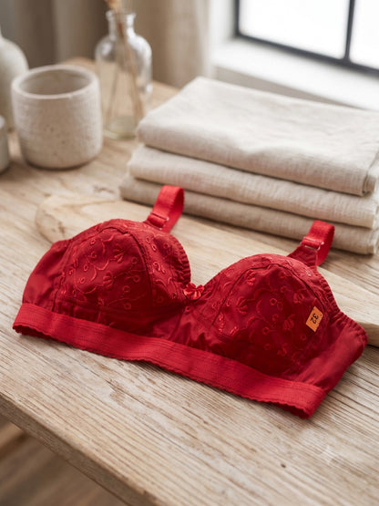 BUY 1 Get 2 FREE Floral Embroidered Non-Padded Cotton Bra