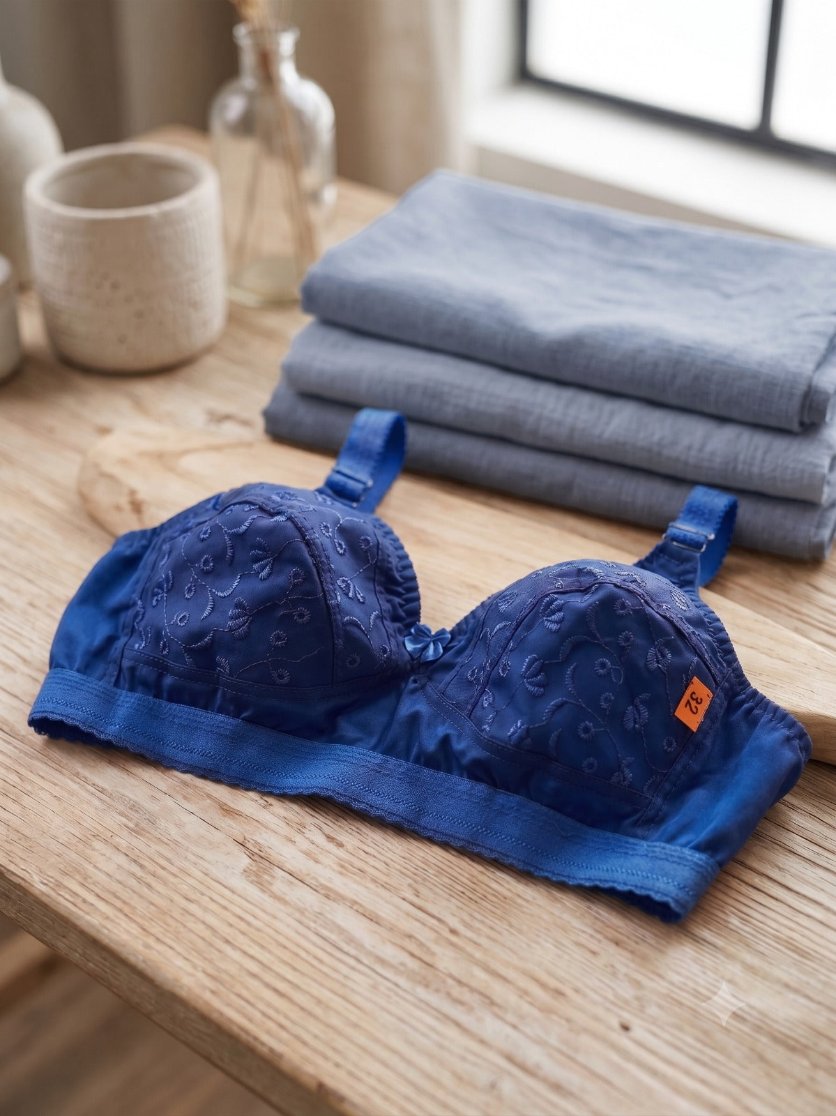 BUY 1 Get 2 FREE Floral Embroidered Non-Padded Cotton Bra